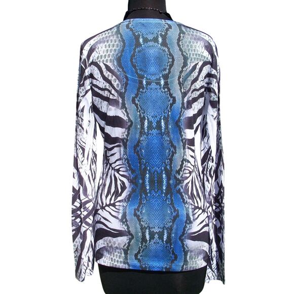 Cache Stretch Embellished Tee Top XS/S Reptile Animal Black Blue White NWT New - Picture 3 of 3